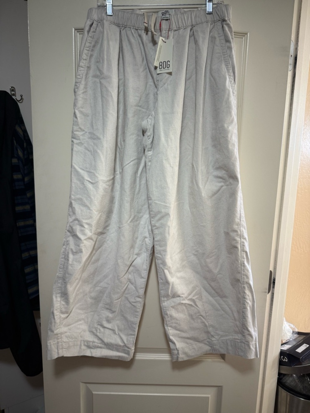 BDG Striped Drawstring Waist Pants in Cream and Navy